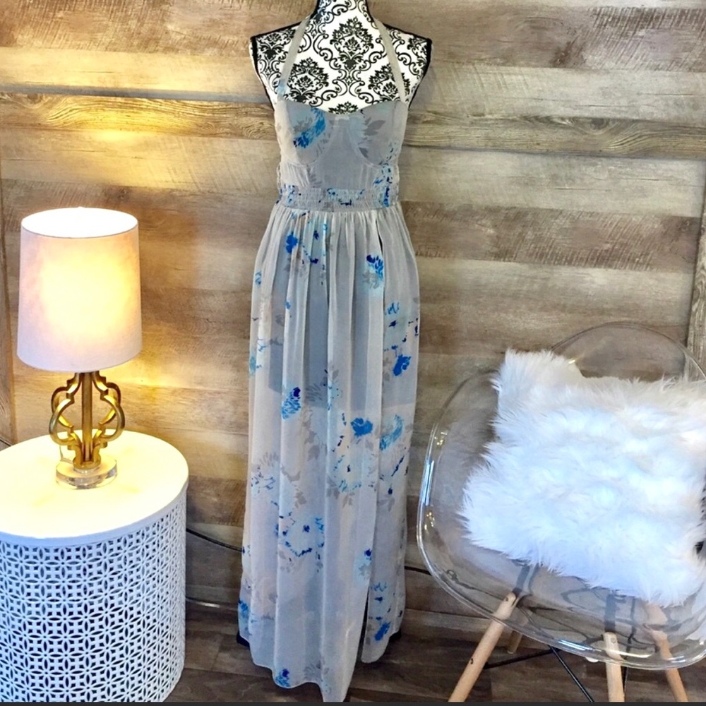 Beautiful Silver/Cobalt T Back Maxi Dress